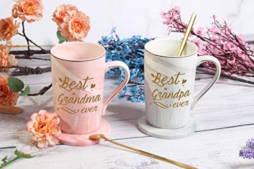 Best Grandma Grandpa Ever Mug Best Grandparents Mugs New Grandparents Mugs Birthday Mothers Day Gifts for Grandma and Grandpa from Granddaughter Grandson Grandchildren Grandkids 14 Ounce Gift Box