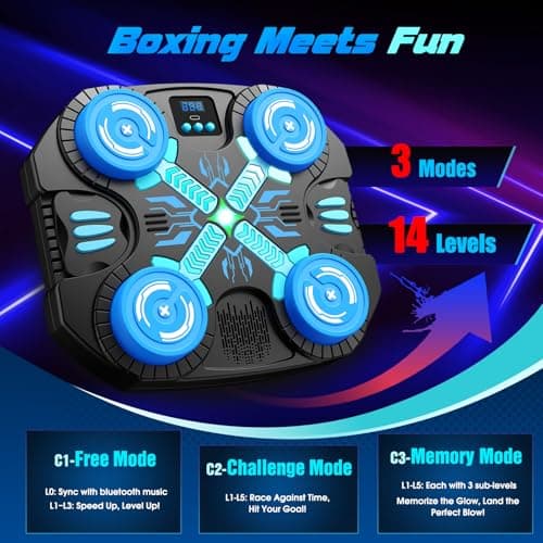 Boxing Machine with Music for Kids Sports Toy-3 Game Modes & 14 Levels, 4 5 6 7 8 9 10 Year Old Boy Girl Christmas Toys Birthday Gifts, Wall Mounted Bluetooth Punching Target with Scoring & Gloves