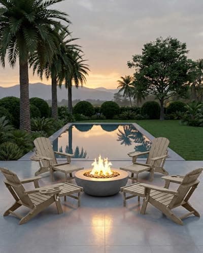 NAVINE Adjustable Adirondack Chair with Retractable Ottoman Set of 2, HDPE Folding Adirondack Chair with Cup Holder, All Weather Fire Pit Chair for Outdoor.