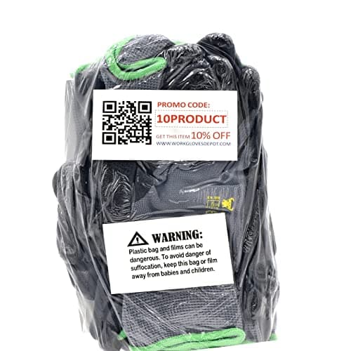 G & F Products 12 PAIRS Mens Working Gloves with Micro Foam Coating - Garden Gloves Texture Grip - men’s Work Glove For general purpose, construction, yardwork, Large (1519L-12),Grey/Black