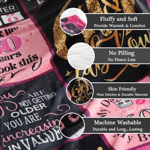 60th Birthday Gifts for Women, 1965 Blanket with Gift Box, Gifts for 60 Year Old Women, Happy 60 Birthday Gifts Ideas, for Woman Turning 60 Decorations 60"x50"