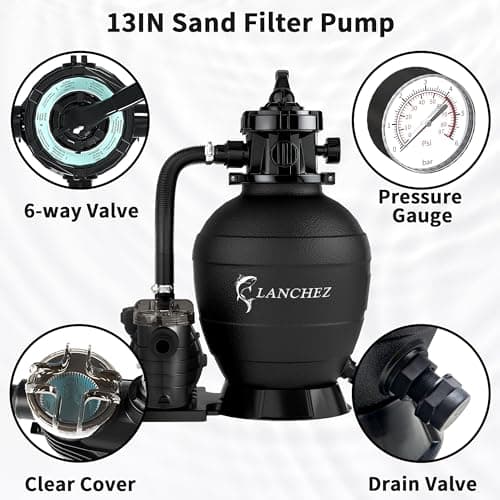 LANCHEZ 13in Sand Filter Pump for Above Ground Pool, 3/4 HP Pool Pumps Above Ground 3500 GPH for Pools up to 11000 GAL, Pool Sand Filter with 7-Way Valve