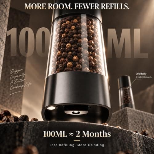 LED Display & Light, Ceramic Core, Adjustable Grind, 3.5 oz x2, Kitchen Gadget for Cooking, BBQ, Home Gifts for Women Men Electric Salt and Pepper Grinder Set,Automatic Pepper Mill Shakers,2 Pack B0FCF875FT