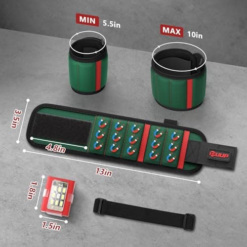 Magnetic Wristband with LED Light, Stocking Stuffers for Men, Christmas Gifts for Men, Dad, Him, Mechanics, Woodworker, Handyman, Magnet Tool Belt Wrist Band, Adjustable Wrist Screws Holder