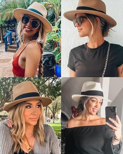 FURTALK Womens Mens Wide Brim Straw Panama Hat Fedora Summer Beach Sun Hats UPF Straw Hat for Women