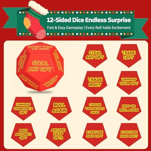 Christmas Gift Exchange Games for Family Party, Gifts Swap Dice Game for Teens Adults Stocking Stuffers Gag Chrismas Santa Swap Gift Exchange Dice Christmas Stuffers White Elephant Dice Games B0FWKMM264
