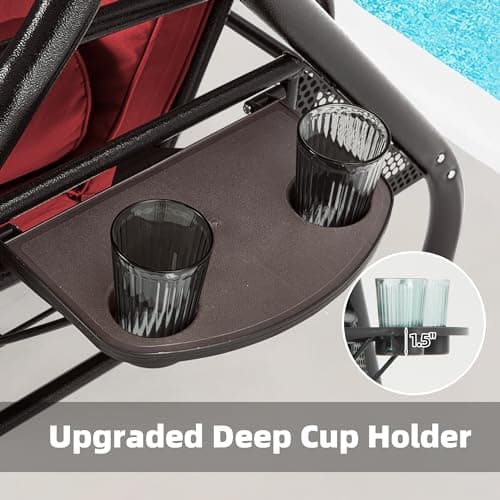 HOMREST 3 Seat Outdoor Porch Swing with Adjustable Canopy, Convertible Patio Swing Bed with Stand, Patio Glider Swing with Upgraded Cup Holder, Thicken Cushions & Pillow for Backyard(Wine Red)