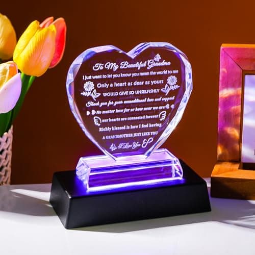 YWHL Gifts for Grandma from Granddaughter Grandson Great Grandma Birthday Gifts Crystal Keepsake with Colorful Light Base Best Gift Ideas for Grandmother on Christmas Mother's Day Valentines