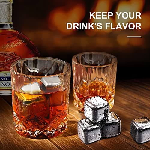 Whiskey Stones Gift Set Anniversary Gi fts for Husband | Him | Men, Husband Birthday | Wedding Anniversary | Valentine's Day Gift, 8 Stainless Steel Whiskey Stones & 2 Whiskey Glasses(11oz)