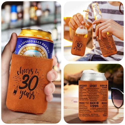 Cheers to 30 Years Vintage 1996 Leather Can Sleeve, Funny 30th Birthday Bday Gift for Dad, Mom, Husband, Wife, Uncle, Papa 30th Birthday Gifts Men 30 Years Old Happy Birthday Decorations for Women B0GS61V21G