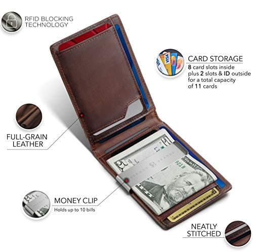 SERMAN BRANDS Money Clip Wallet - Mens Wallets slim Front Pocket RFID Blocking Card Holder Minimalist Mini Bifold