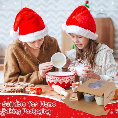 12 PCS Christmas Cookie Boxes, 6×6×3 Inches Treat Boxes Tin, Small Pastry Boxes with Window, for Gift Giving Packaging Dessert Bakery Cupcake Baked Goods (Brown)