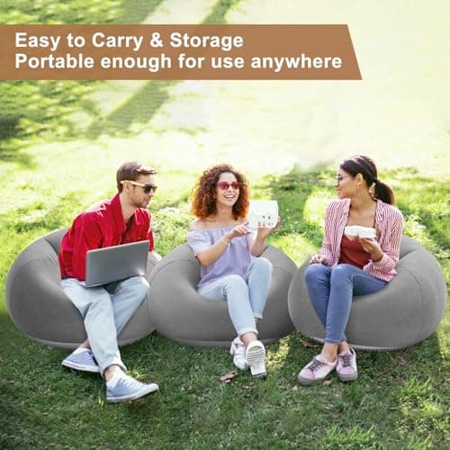 Realspring 6 9 12 Pcs Inflatable Bean Bag Chairs for Adults with Electric Air Pump, Blow up Couch Folding Portable Inflatable Couch Lazy Sofa for Outdoor Movie Night Camping(Gray,6 Pcs)