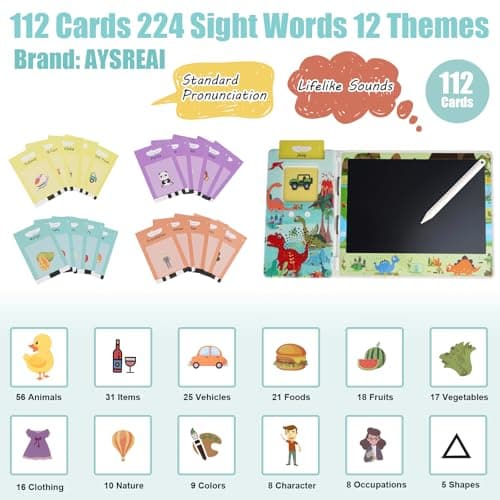 Talking Flash Cards with LCD Writing Tablet, Autism Sensory Toys for Autistic Children, Speech Therapy Toys, 224 Sight Words Educational Learning Toddler Toys for 3 4 5 6 Year Old