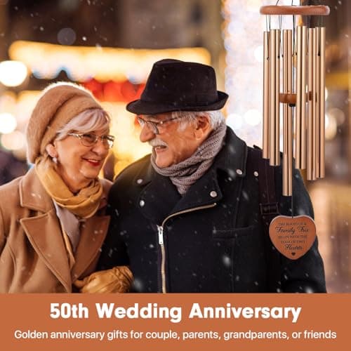 Golden 50th Anniversary Decorations for Couples, Parents & Friends, 32" Wind Chimes Includes Gift Box AMBOBE 50th Wedding Anniversary Wind Chime Gifts B0FSSL284Y