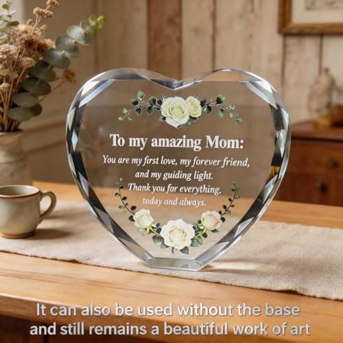 Premium K9 Crystal, Laser Engraved, 6-Color USB LED Base, Gift Box Packaging, Perfect Present for Birthdays & Christmas Crystal Heart Keepsake for Mom, Color Changing LED, Mothers Day Gift B0GS15MD5Z