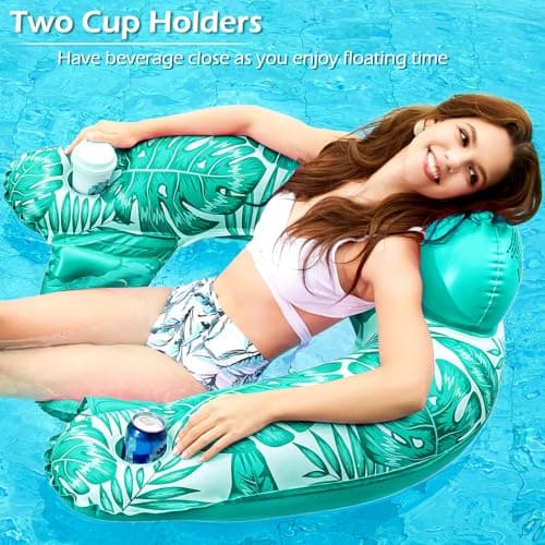 Jasonwell Inflatable Pool Float Chair - 2Pack Floating Pool Chair Lounge Floats for Swimming Pool Water Chair Pool Lounger with Cup Holder Pool Toy Party Floaties for Adults (BG-L)