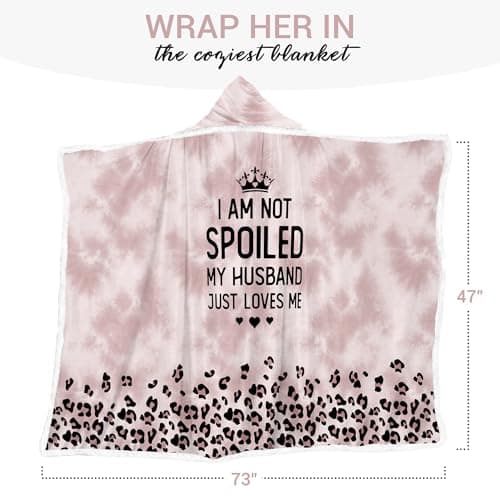 Spoiled Wife Fleece Wearable Blanket Hoodie - Mothers Day Gifts for Wife from Husband - Birthday Wife Gift Ideas B0CSDFLL6R