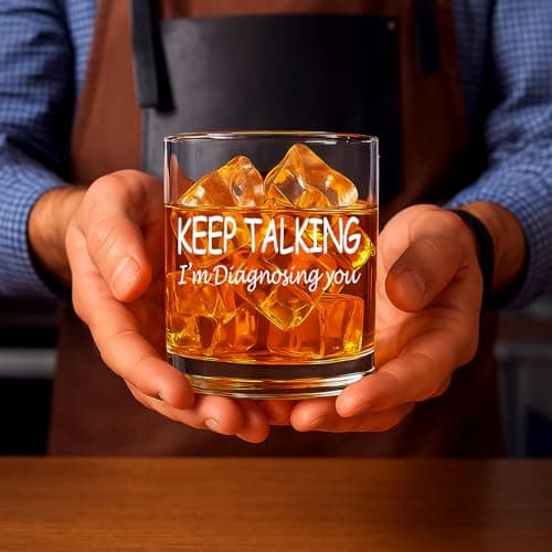 Keep Talking I'm Diagnosing You Whiskey Glass, Funny Christmas Birthday White Elephant Gifts for Psychiatrist Psychologist Counselor Therapist Doctor 10 OZ Old Fashioned Glass with Gift Box