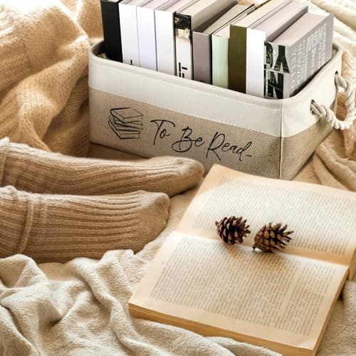 Gift for Book Club Members, To Be Read Organizer, Linen Canvas Bin with Handles for Reading Accessories Bookworm Decor Marsui 1 Pcs TBR Basket Book Lover Gifts for Women Book Storage Bin Bookish B0DSPS3KRY