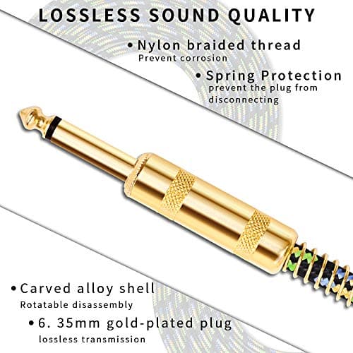 YESPURE USB Guitar Cable 10Ft,USB Guitar Interface Male to 6.35mm 1/4 inch Gold-Plated TS Mono Plug,Nylon Braid Recording Cable Compatible with Windows Mac OS for Guitar,Bass,Microphones,and More