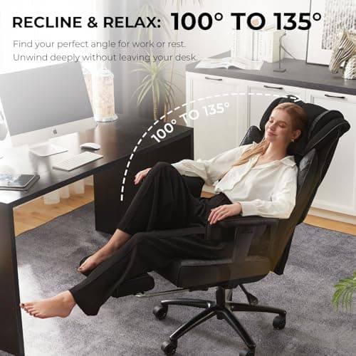 Dowinx Big and Tall Office Chair with Massage Lumbar Support,Executive Office Chair with Wide Thick Seat Cushion and Adjustable Armrest,Mesh Computer Gaming Chairs with Footrest,Black