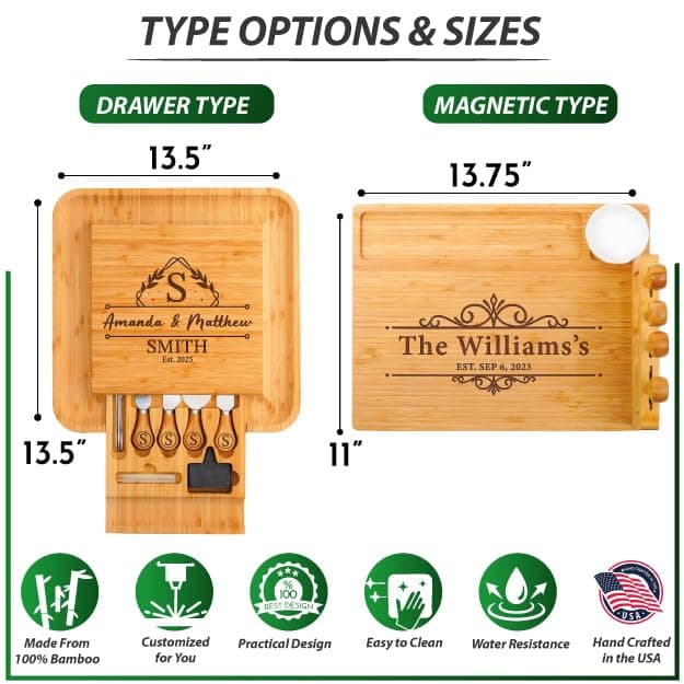 Personalized Charcuterie Board, Wedding Gifts for Couples 2025, Custom Cheese Boards Bridal Shower Gifts, Housewarming Gifts for Christmas, Anniversary, Engagement, New Home, Bride, Parent, Women