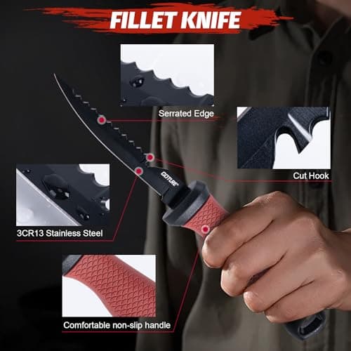 Goture Fillet Knife Fishing Kit,Bait Knife and Filet Knives with Sheath,Sharpening Rod,Fish Lip Gripper,Fishing Pliers,Cutting Board,Gloves,Stainless Steel Soap,Portable Storage Bag,Gifts for Men