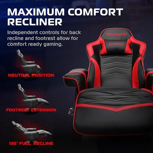 Respawn 900 Console Gaming Recliner with Footrest and Lumbar Support - Comfortable Ergonomic Gaming Chair with Headrest, No Wheels, Reclining, Heavy Duty, Racing Style Video Game Chairs - Red