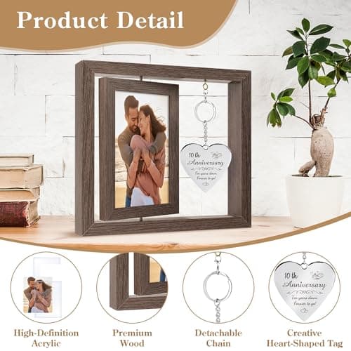 10 Year Anniversary Picture Frame Gifts for Couple 10 Year Anniversary Decorations Gifts for Wife 10 Year Gift Anniversary Customized Photo Frame Happy 10th Aniversario Decorations Gift for Him