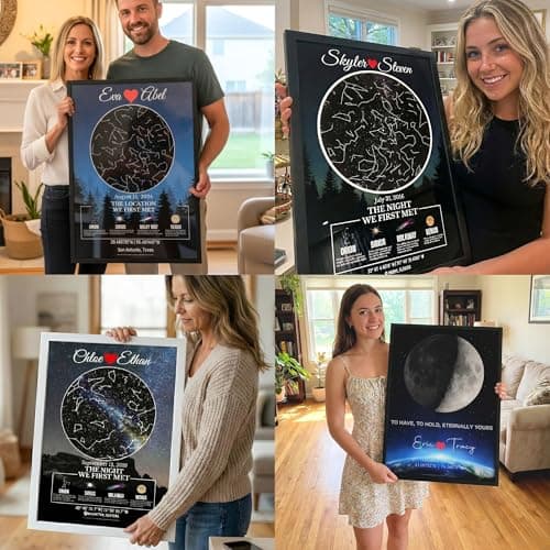 Custom Star Map for Anniversary - Premium Glossy Acrylic - The Night We Met Personalized Constellation Chart - High-Shine Plexiglass Night Sky - Romantic Gift for Her, Wife, Him or Husband - Framed Wall Art B0DH8LR3Z4
