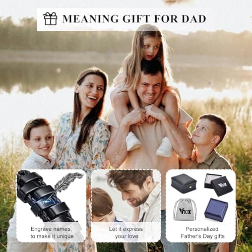 VNOX Fathers Day Gift for Dad Personalized Name Bracelet for Men Braided Leather Bracelets with Names Custom Beads Dad Bracelet for Husband Father,Personalized Gifts from Daughter Wife Son Kids B0CNGWVGGH