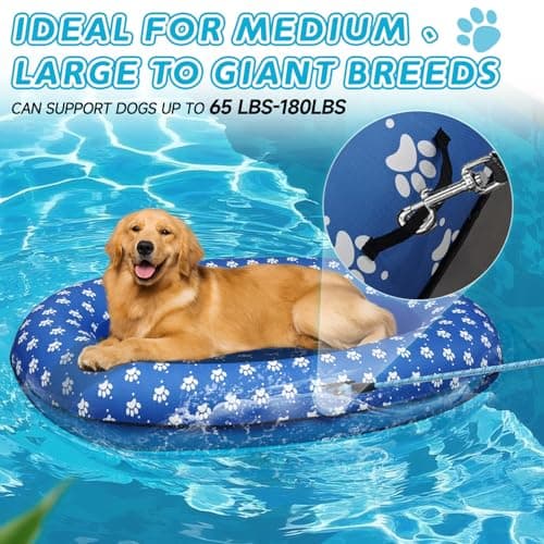 Inflatable Dog Float for Large Dogs, Up to 180 Lbs, Foldable & Puncture-Resistant Doggy Float for Pool, Portable Dog Float Bed Pet Swimming Accessory, Pet-Friendly Outdoor Fun, Blue