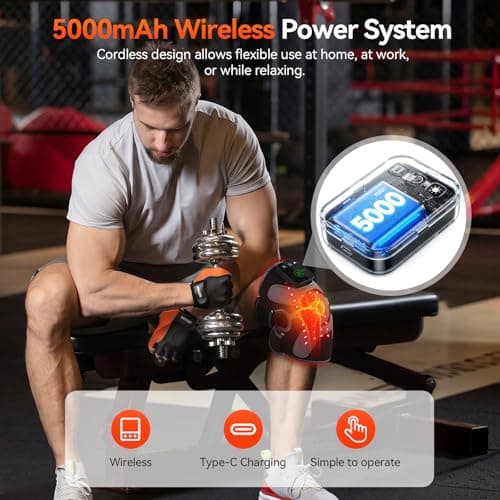 Red Light Therapy Knee Massager 660nm & 850nm, Heated Vibration Knee Brace Cordless Rechargeable 5000mAh, Timer & Pulse Modes for Knee Elbow Shoulder Joint Comfort Support Device B0GS5MWP52