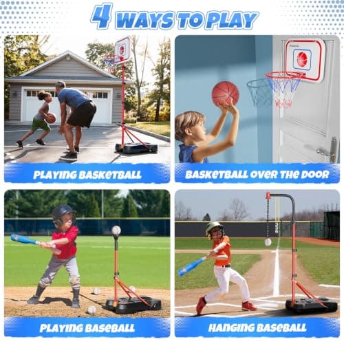 Adjustable basket ball Stand,Hanging Tee Baseball for Toddlers Boys Ages 2 3 4 5 6 7 8 Years Old, Outdoor Indoor Toys Gifts HopeRock 2 in 1 Kids Basketball Hoop and T Ball Set B0D53VWQGP