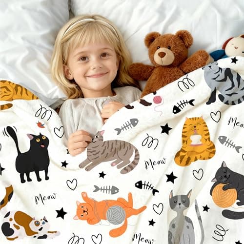Cute Cat Blanket Animals Pet Pattern Gifts for Cat Lovers Soft Lightweight Flannel Throw Blankets for Kids Adults 50"x40" B09T3DVZCD