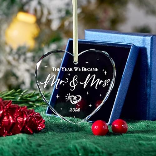 Mr and Mrs Gift for Newlywed, Future Mr Mrs - Just Married Party Decoration Christmas Glass Ornament - Wedding Registry Ideas Wedding Gift for Couples 2026 Bridal Shower Gift for Married Newlywed B0FW4YQ8FM