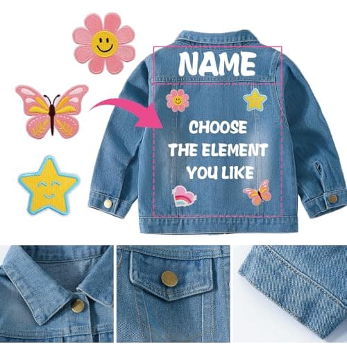 Rryoumisun Personalized Kids Denim Jacket with Names, Custom 1-14 Years Old Girls Boys Spring&Fall Outerwear Jackets B0DDDNW4CR