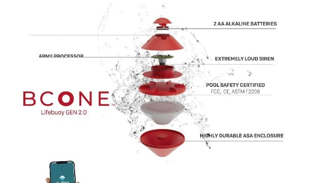 BCONE® Pool Alarm by Lifebuoy® | ASTM F2208 Certified | Floating Safety Device with App Alerts + Alexa Voice Control | 2.4GHz Wi-Fi | for Inground & Above-Ground Pools