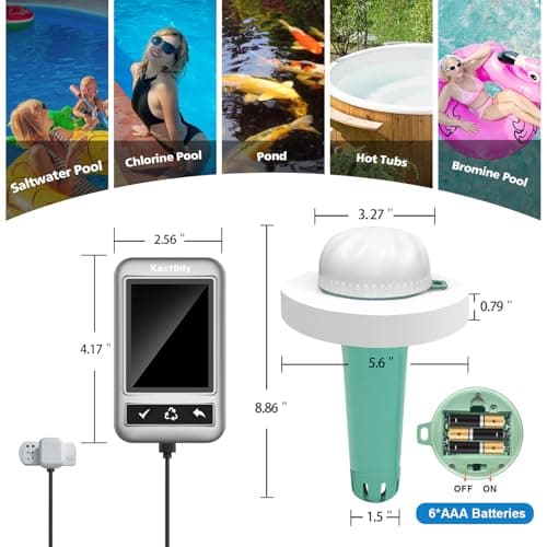 Smart Pool Monitor Pro, Digital Pool Water Tester for Chlorine/pH/ORP/Salinity/TDS/EC with App View, Electronic Pool Chemical Tester for Hot Tub & Spa