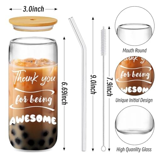 12 Set Employee Appreciation Gifts, Inspirational Thank You Gift for Team, Teacher, Nurse, Coworkers, Employees, Staff - Employee Christmas Gifts, 20oz Glass Cups with Lids and Straws (Mixed)