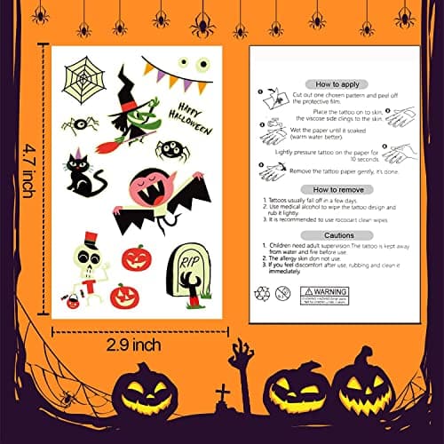 Partywind 250 Styles Glow Halloween Party Supplies, Luminous Halloween Temporary Tattoos for Kids Birthday Party Decorations Favors, Halloween Goodie Bag Fillers (24 Sheets)