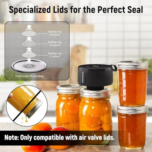 Upgraded 3-in-1 Electric Mason Jar Vacuum Sealer Kit for Jars, Bags, Food Savers & Containers | Auto-Stop Jar Sealer with 4-Hours Battery Life & One-Handed Operation for Dry Foods, Jams & Leftovers