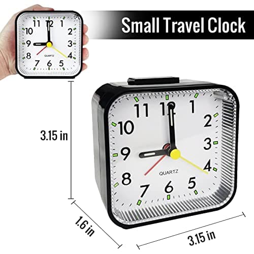 Lamisola Small Analog Travel Alarm Clock, Battery Operated Desk Table Shelf Clock for Kids, Quieter Bedside Alarm Clocks for Bedrooms Bathroom Living Room Kitchen, Black