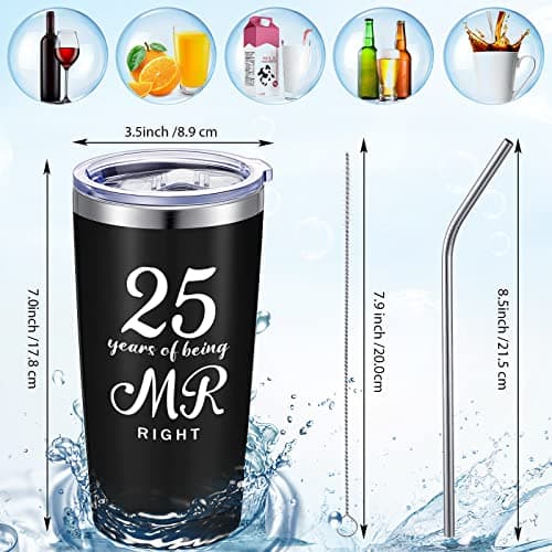 25th Anniversary Cups for Couples Travel Tumbler Wedding Engagement Coffee Mug for Husband Wife Newlywed Bride Groom Cunhill 2 Pcs 25th Wedding Anniversary Tumblers Mr and Mrs Cups Set 20 oz B0B718Y7F6