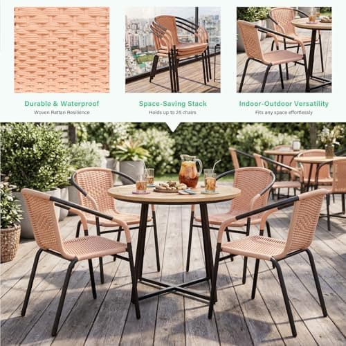 JEAREY Outdoor Patio Rattan Dining Chairs Set of 4, All Weather Stackable Dining Chairs for Lawn, Restaurant, Garden, Beige