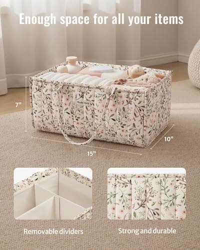 Portable Storage Basket with Removable Dividers, Gift for Baby Shower, Newborn Boy & Girl Essentials, Baby Registry Must Have Blissful Diary Floral Diaper Caddy Organizer Storage Basket, Pastoral Daisy B0DGXCCBR5