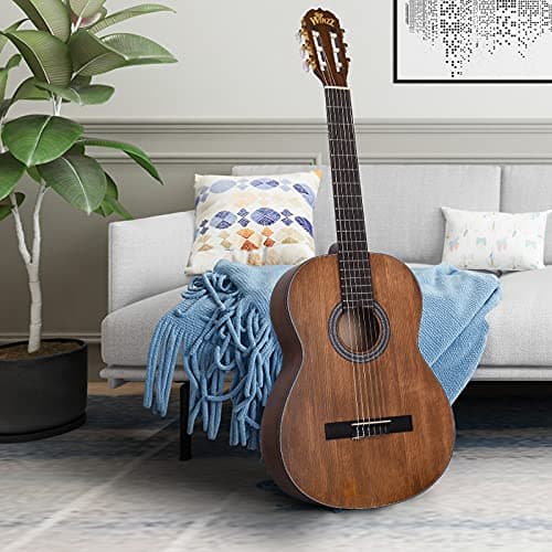 Winzz Classical Guitar 4/4 Adult Classical Guitar for Beginners 39 Inches Brown