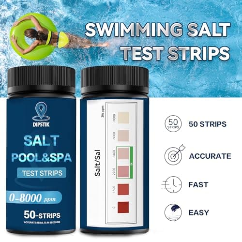 Saltwater Pool Test Strips, 0-8000 ppm, Salt Test Strips Kit for Sodium Chloride Swimming Pool and Spa Test Strips-Quick and Accurate Results
