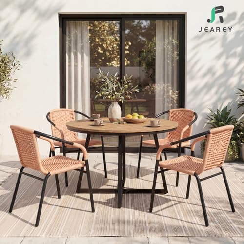 JEAREY Outdoor Patio Rattan Dining Chairs Set of 4, All Weather Stackable Dining Chairs for Lawn, Restaurant, Garden, Beige